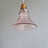 Suspension/baladeuse Art Déco en verre transparent rainuré, 1920-30 