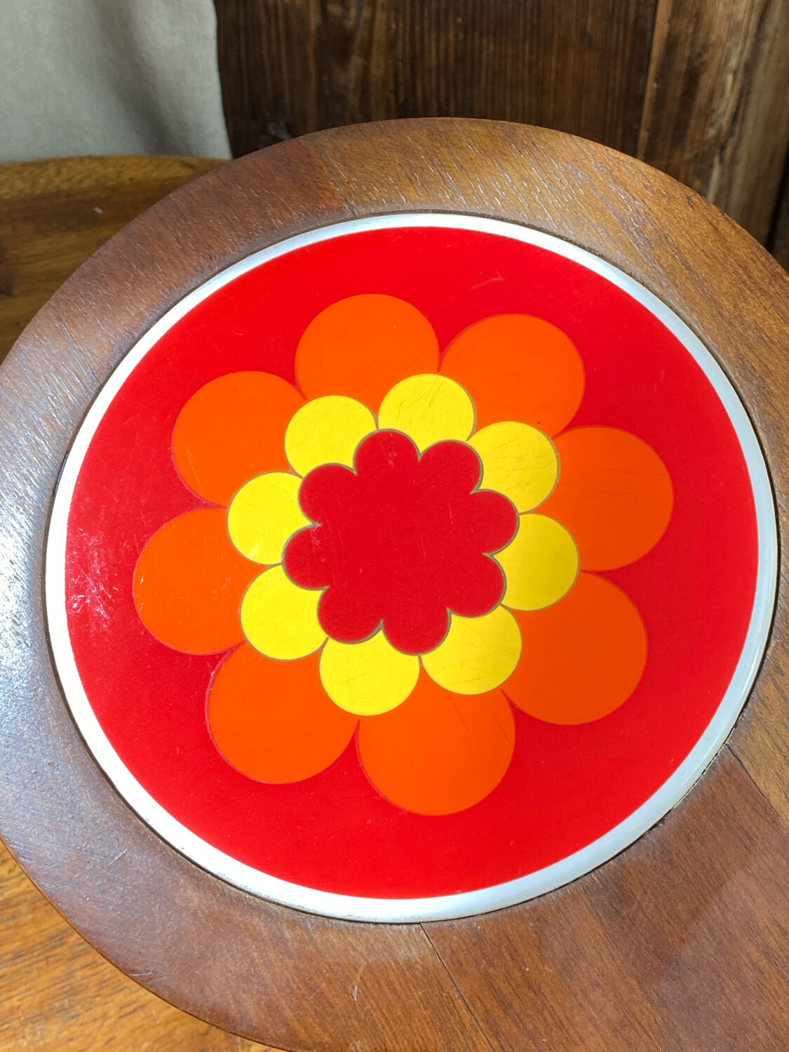 Plateau, wooden and ceramic chopping board, 1970s