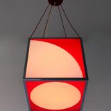 Cubic Red and White Plexiglass and Metal Pendant, Italy