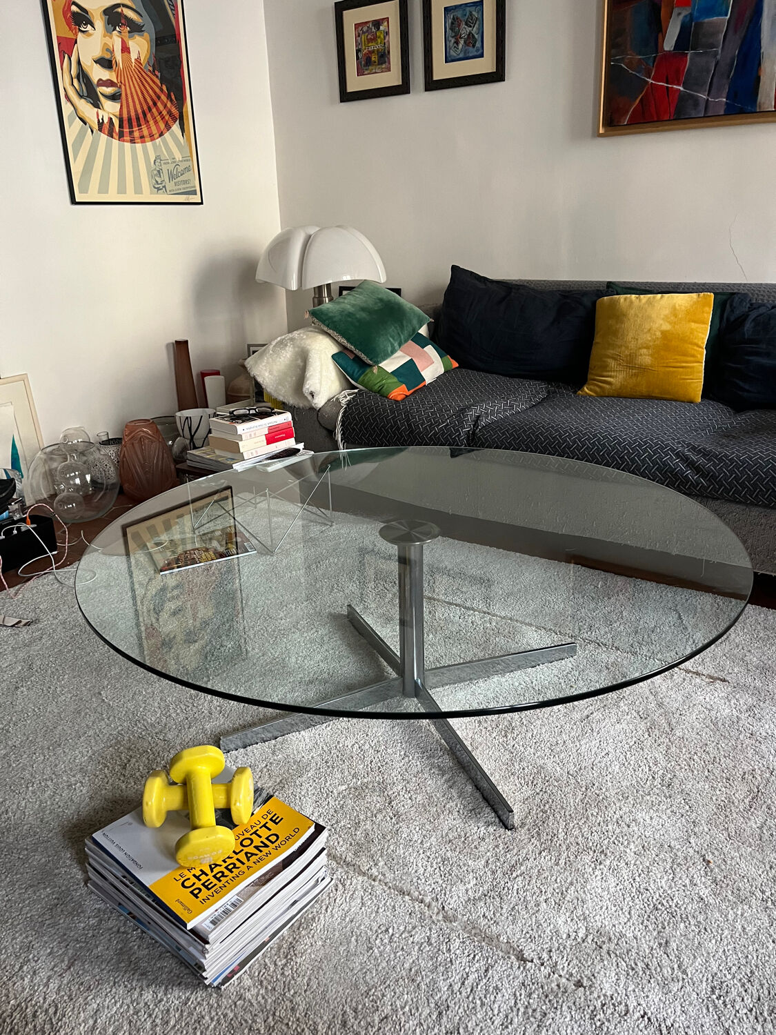 Glass coffee table in Roche Bobois style