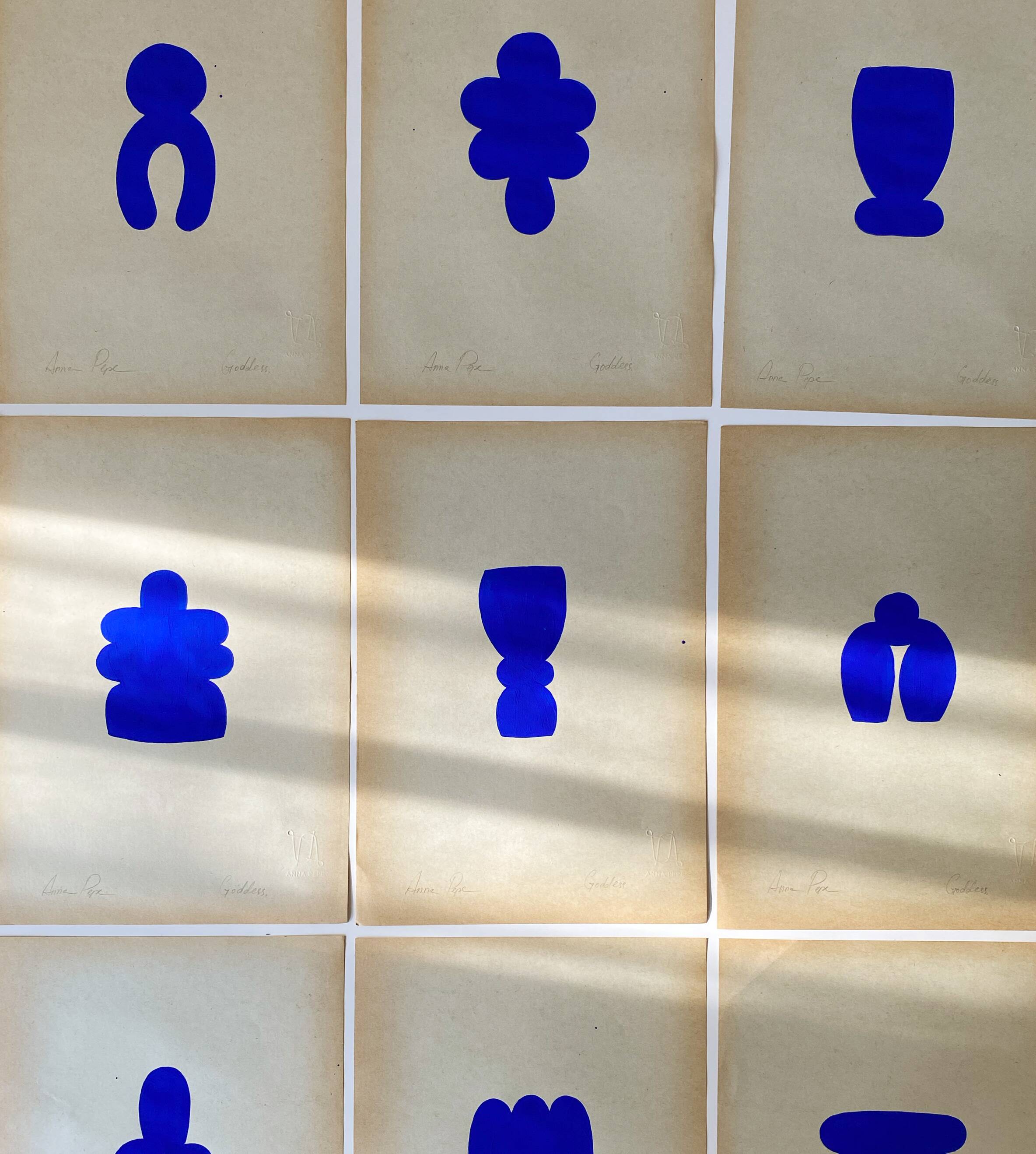 9 original gouache painting on vintage paper, A4