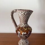 Large Vallauris Fat Lava brown and yellow ceramic pitcher from the 70s