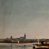 Oil on canvas riverside late 19th century monogram AT