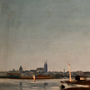 Oil on canvas riverside late 19th century monogram AT