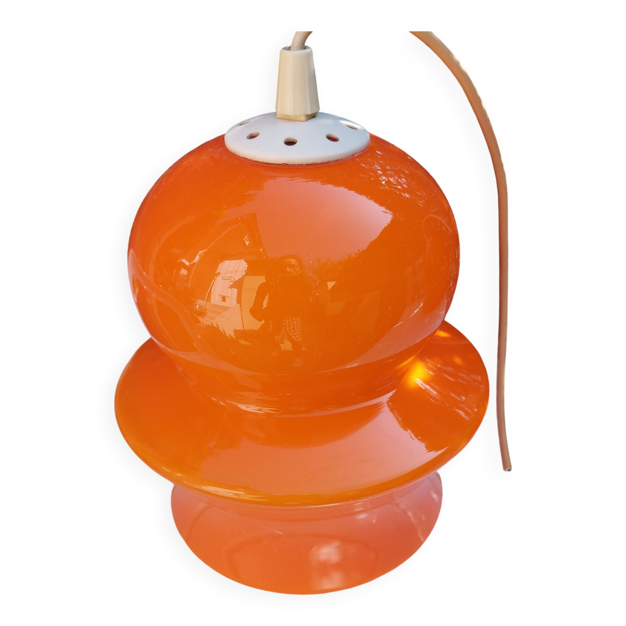 Orange opaline ceiling lamp suspension 1970
