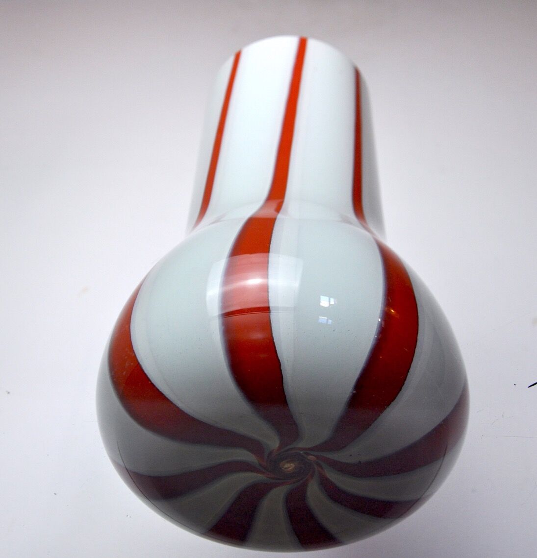 Lollipop vase, Red and white, Murano glass, Italy, 1960