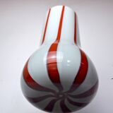 Lollipop vase, Red and white, Murano glass, Italy, 1960