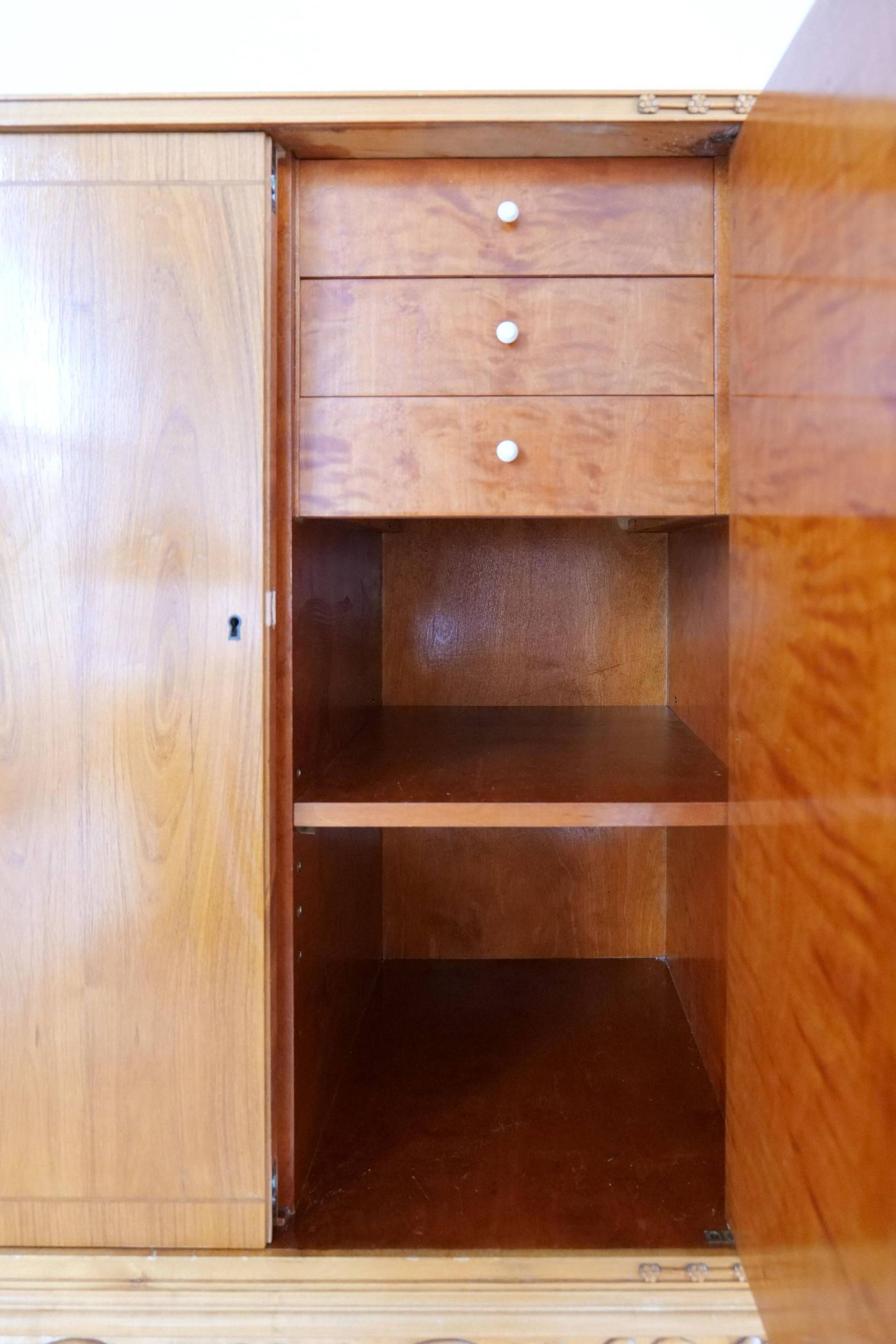 Mid-century modern artisan wardrobe in elm, Sweden, 1940s.