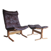 Vintage leather armchair and footstool by Ingmar Relling, Norway, 1960s