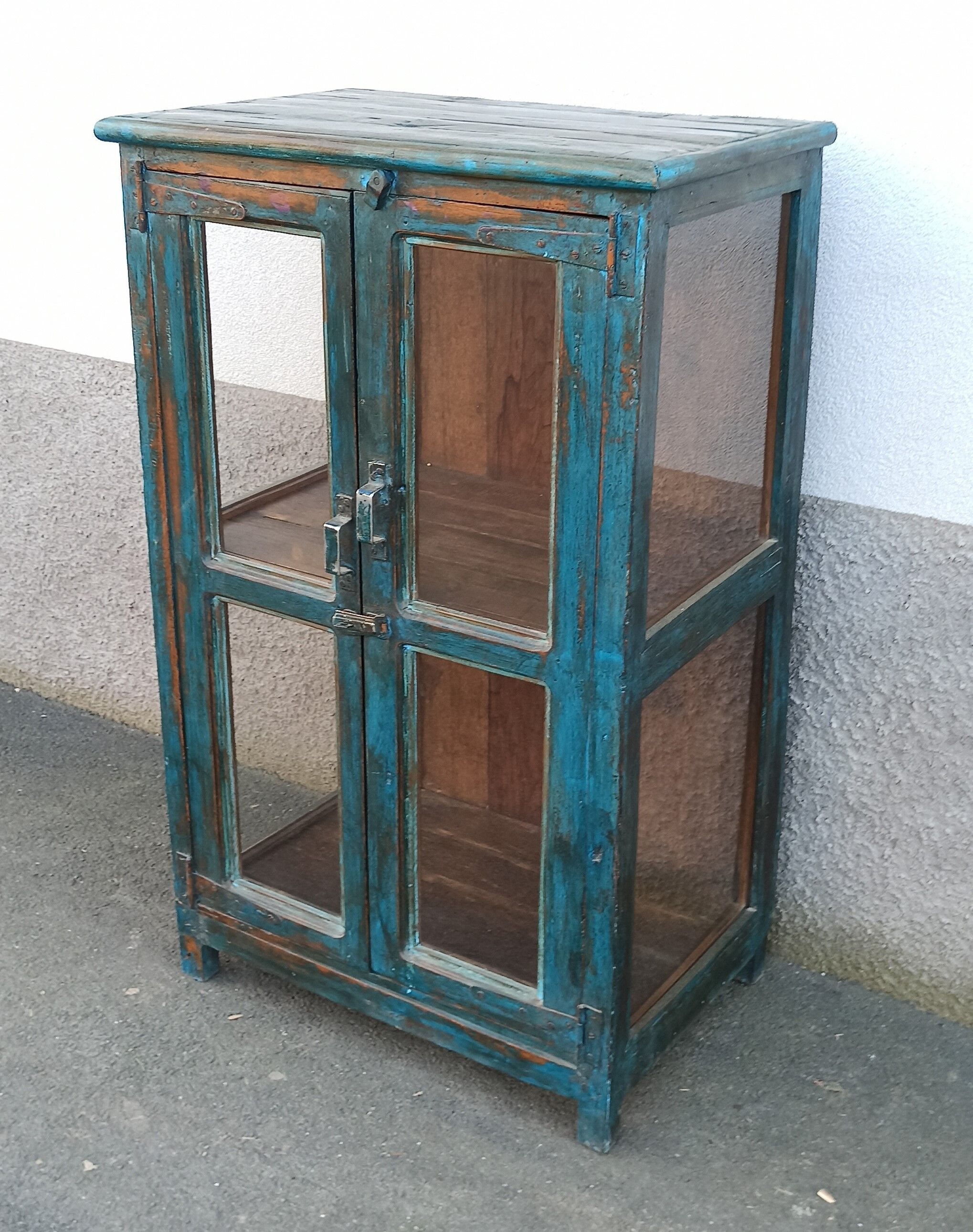 Blue wooden showcase