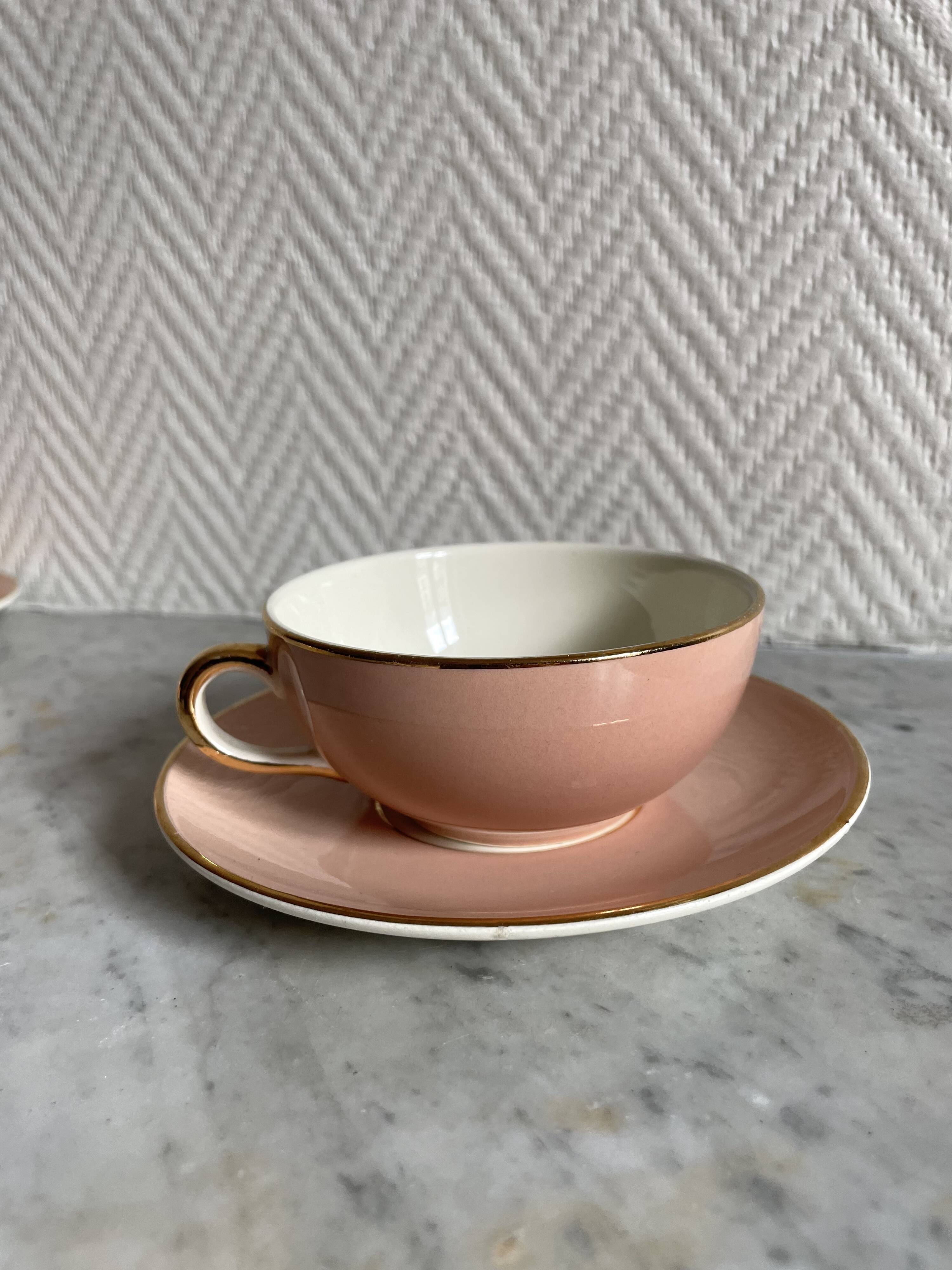 Set of seven pink Villeroy Boch porcelain cups