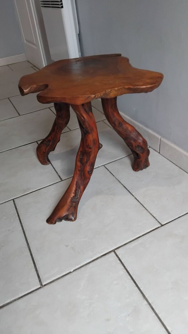 Petite table basse bois brutaliste vintage