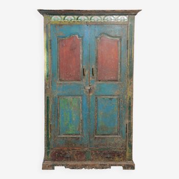 Old teak cabinet (original red, blue and green patinas)