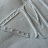 Old hand-embroidered linen sheet 2.42 x 3.17 m MR monogram Early 20th art deco
