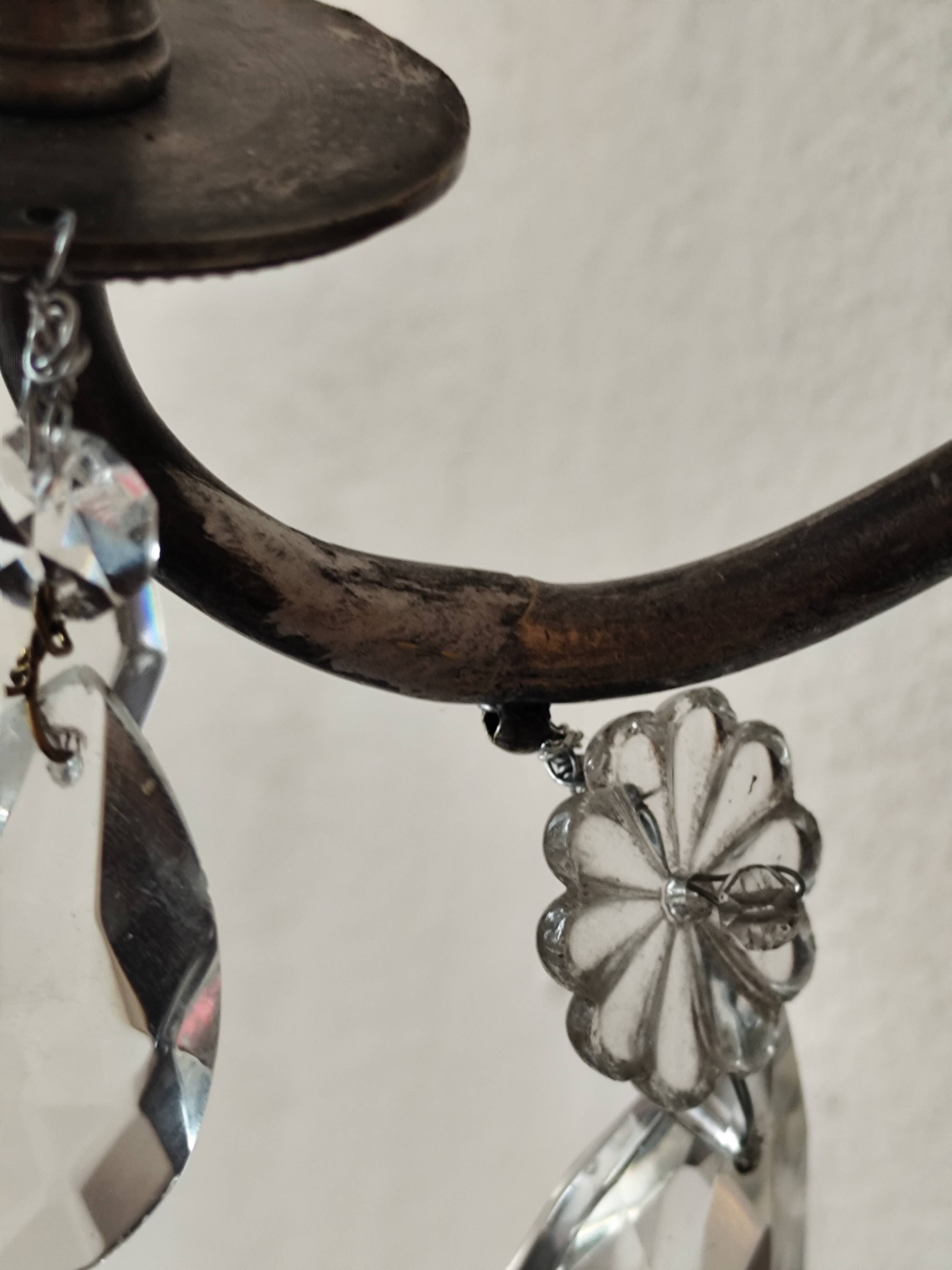 Wall light in tinned brass and crystal pendants - rococo light 2 lights