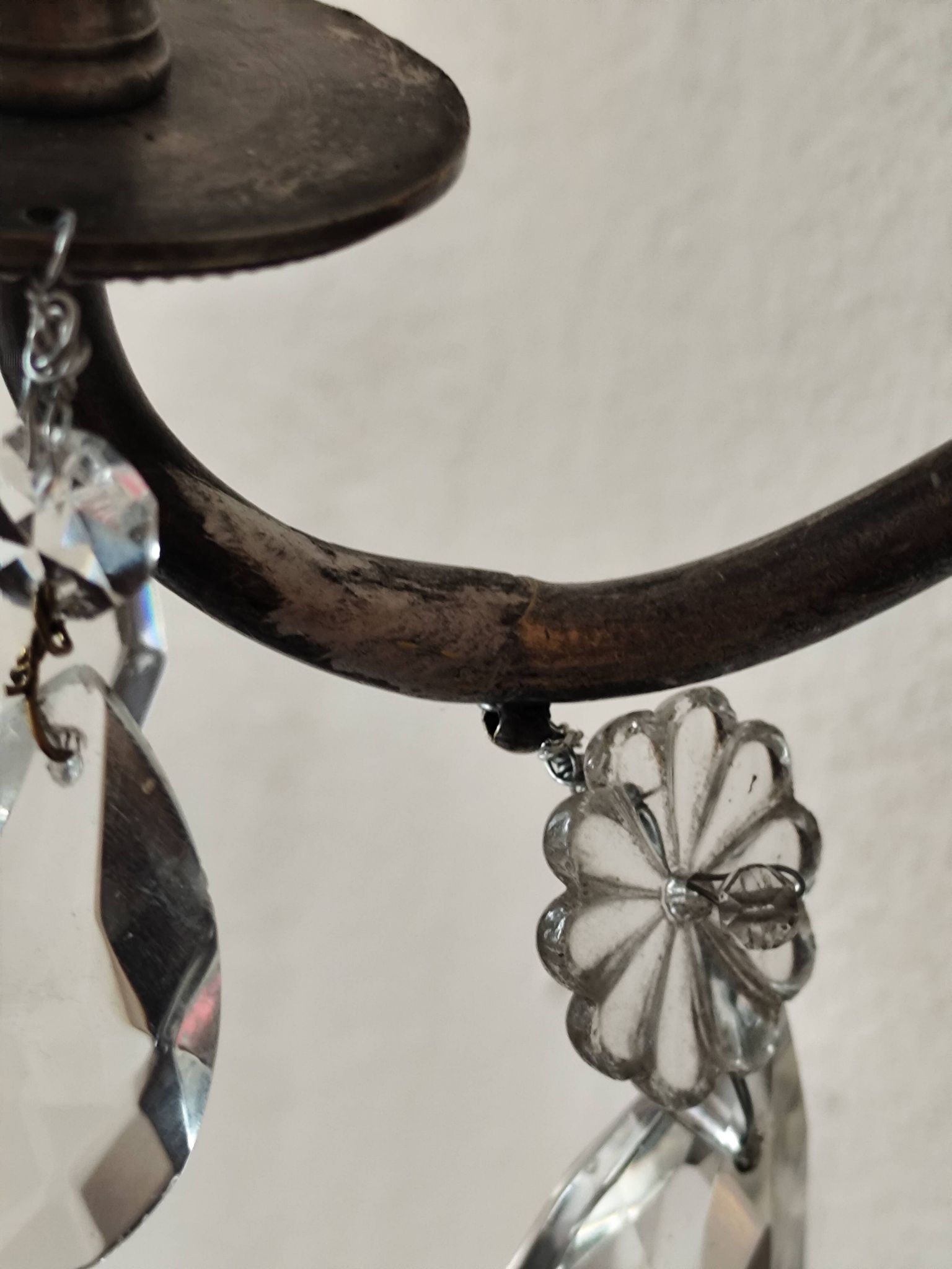 Wall light in tinned brass and crystal pendants - rococo light 2 lights