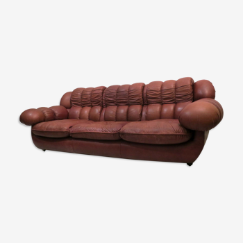 Mid-century italian leather voluminous sofa, 1970s
