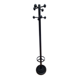 Black lacquered metal coat rack, 8 hooks and umbrella stand, 182 cm