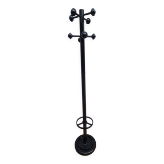 Porte-manteau en métal laqué noir, 8 patères et porte-parapluies, 182 cm