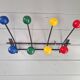Vintage wall coat rack with 8 hooks in metal and wood (4 available), 1960s