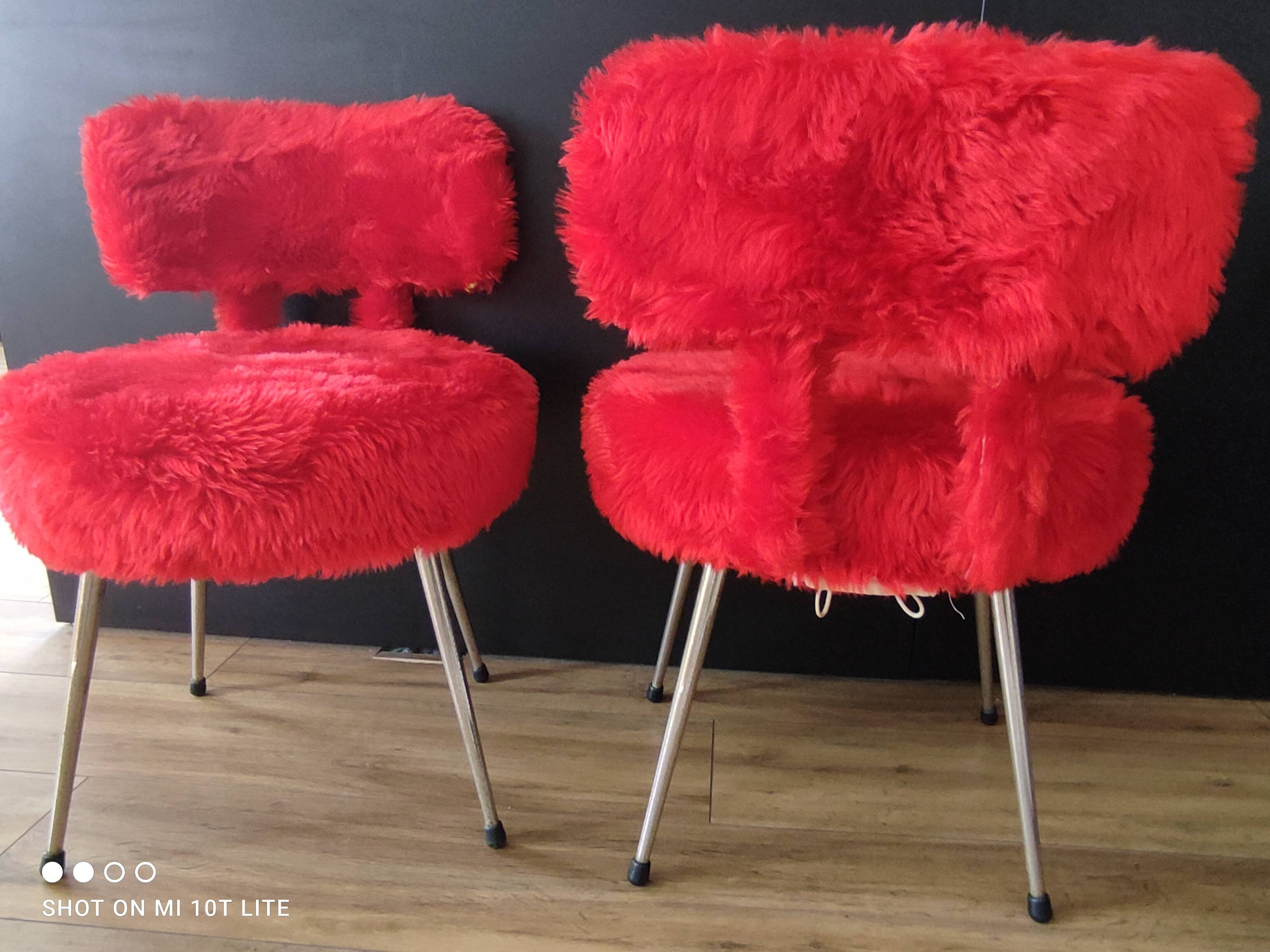 Pair of authentic cardinal red moumoute chairs from the 60s