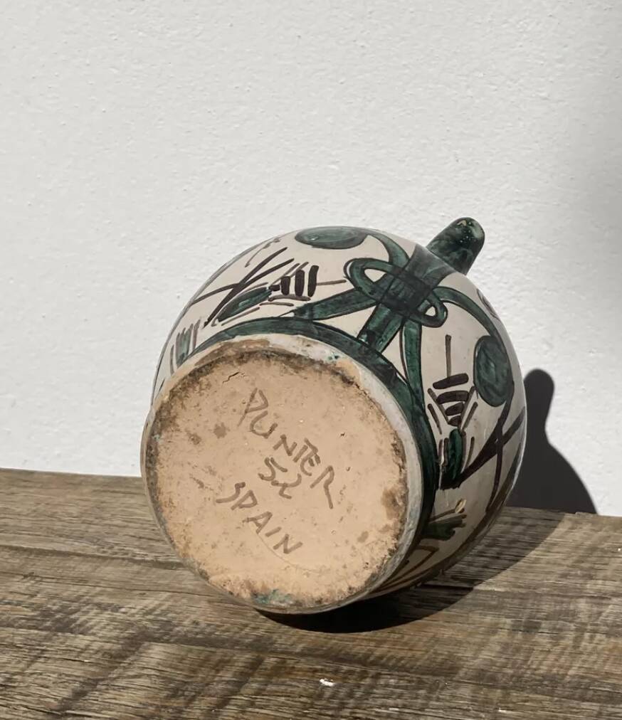 Hand-painted Picasso style ceramic bird jug signed Punter