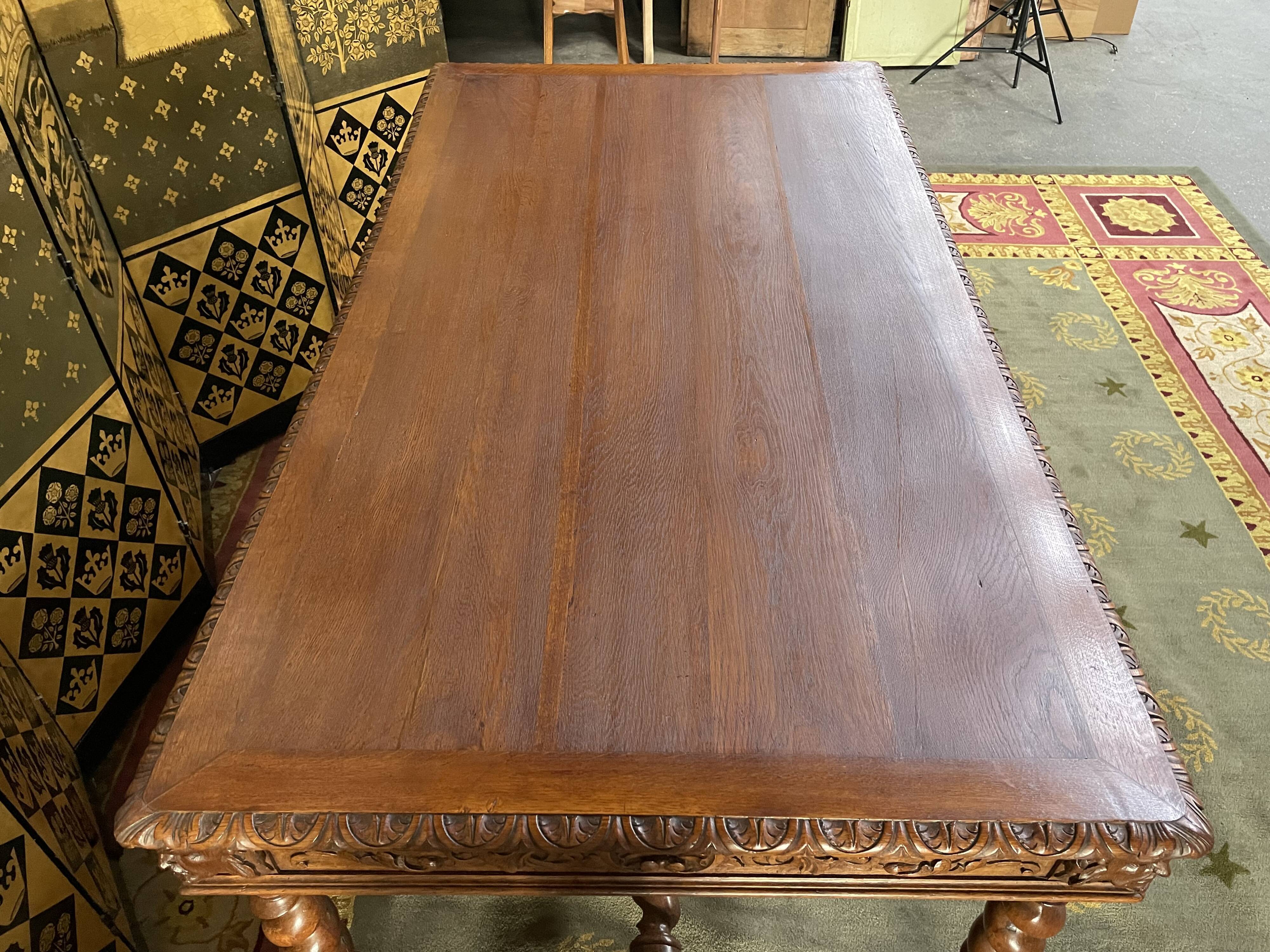 Office style Louis XIII solid oak carved restored