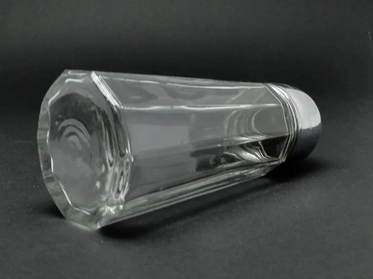 Powdered sugar bowl, glass, chrome-plated brass, Sweden, 1970s.