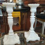 2 white fair opaline candlesticks