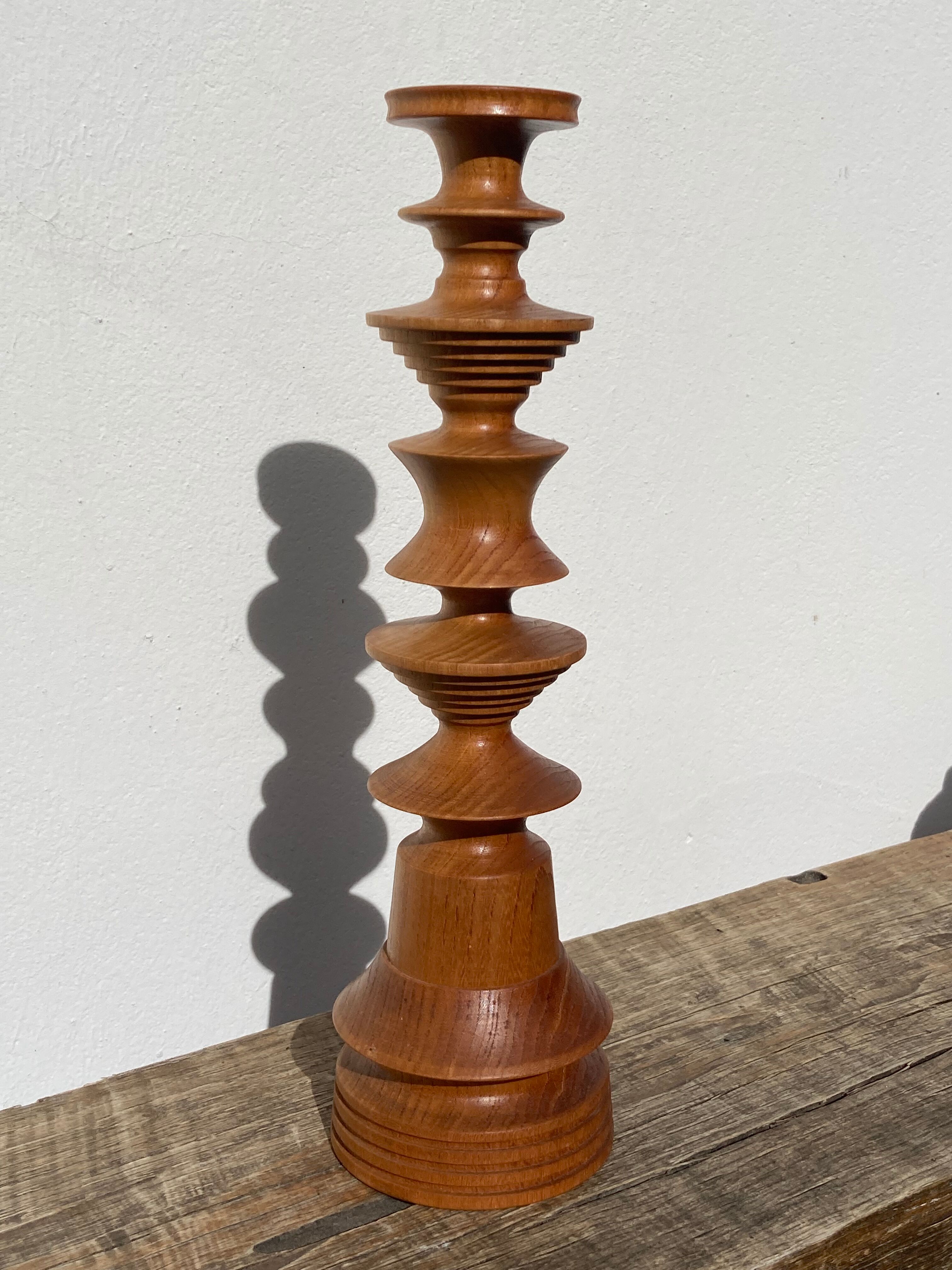Large vintage Scandinavian turned wooden candle holder