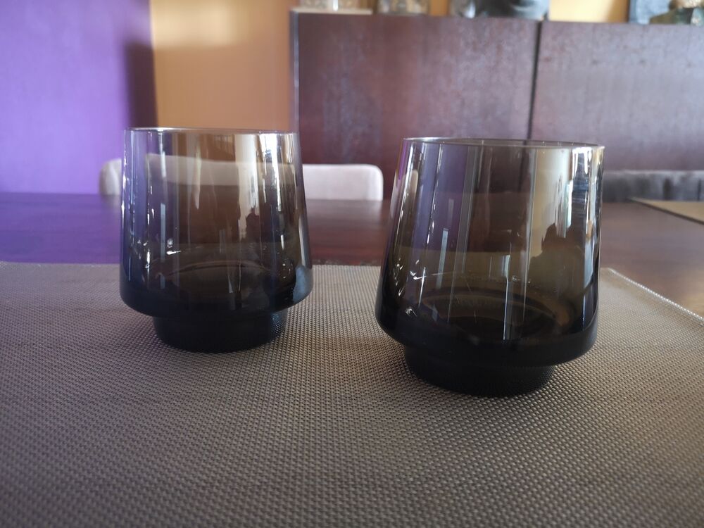 Pair of whiskey glasses/smoked thick glass cocktail - 1960s/1970s