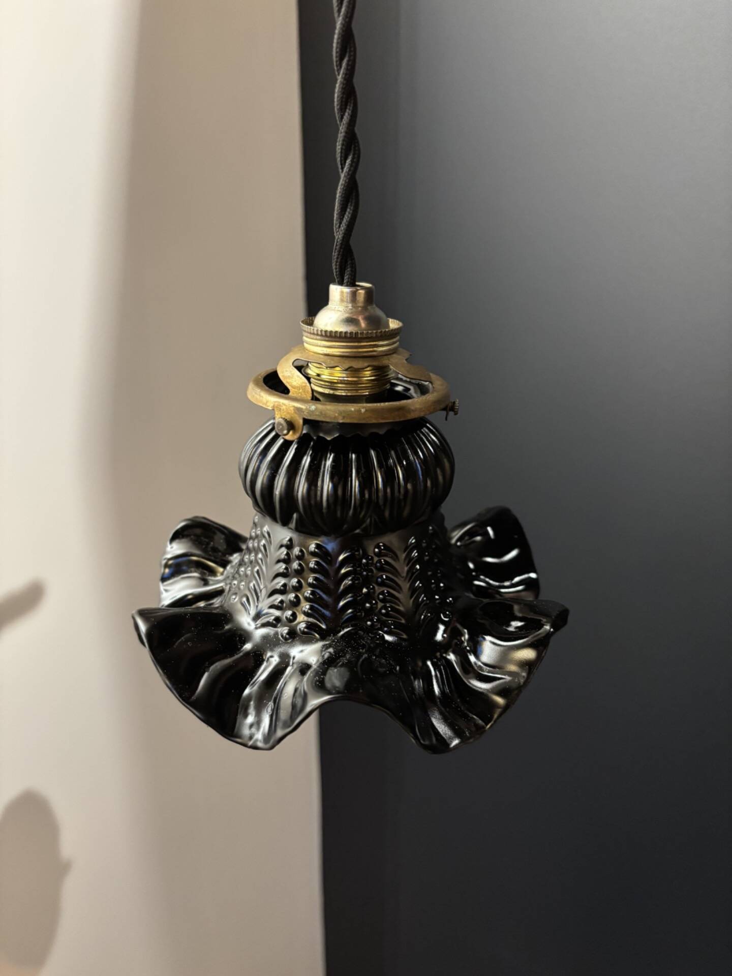 Black moulded glass lamp