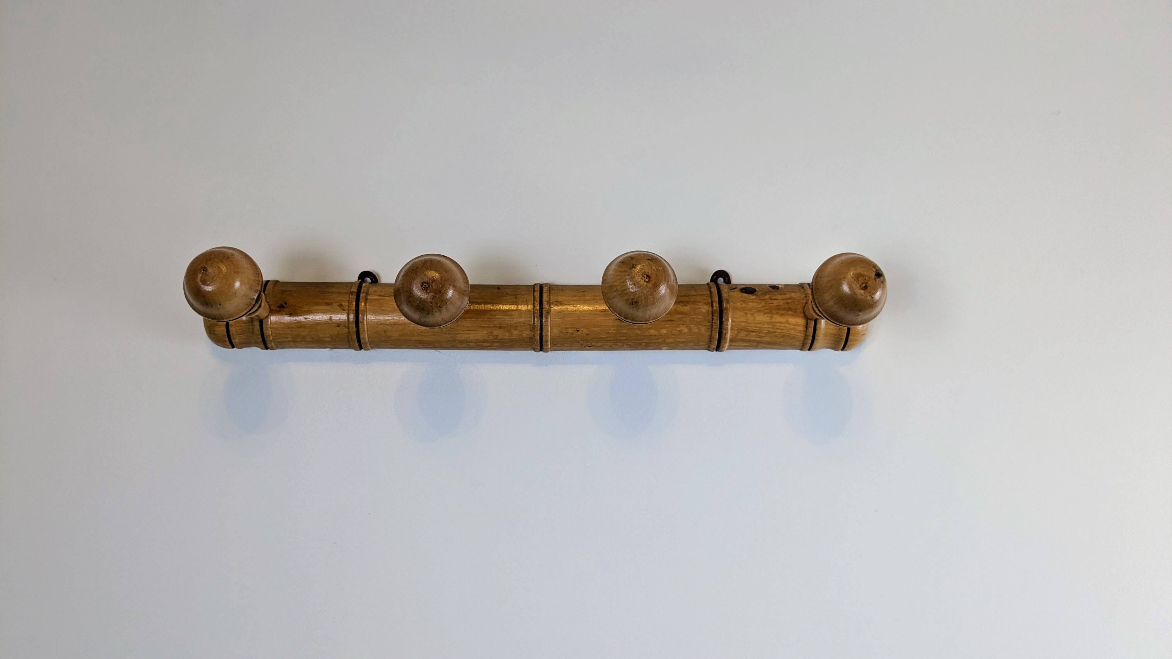 Vintage bamboo wall hook with 4 hooks – bohemian chic style