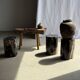 Black petrified wood side table with beige side H35 D24 - 3352