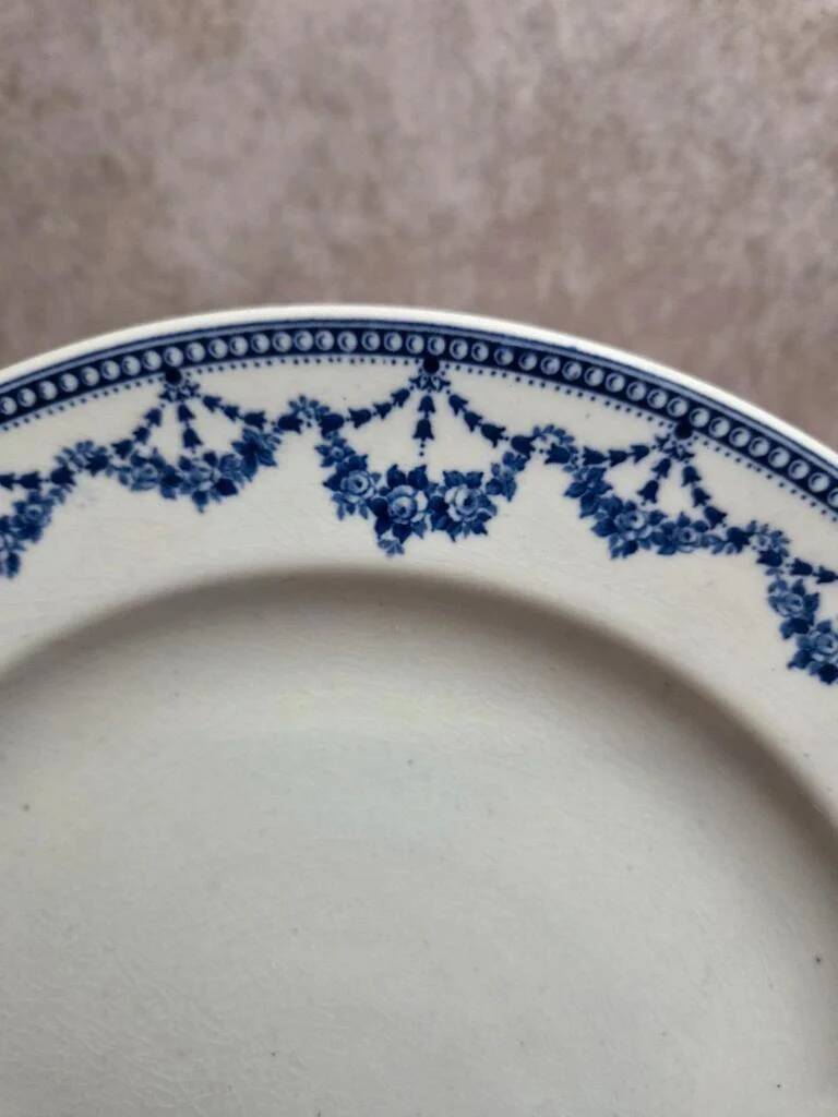 Antique English plate Crescent Ware Empire England blue garland decoration