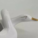 Vintage white and gold porcelain two swan planter