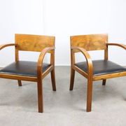 Italian Art Deco Lounge Chairs in Wood & Black Leatherette, set of 2