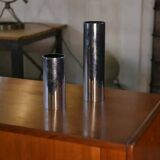 Pair of chrome-plated metal vases, 1960s