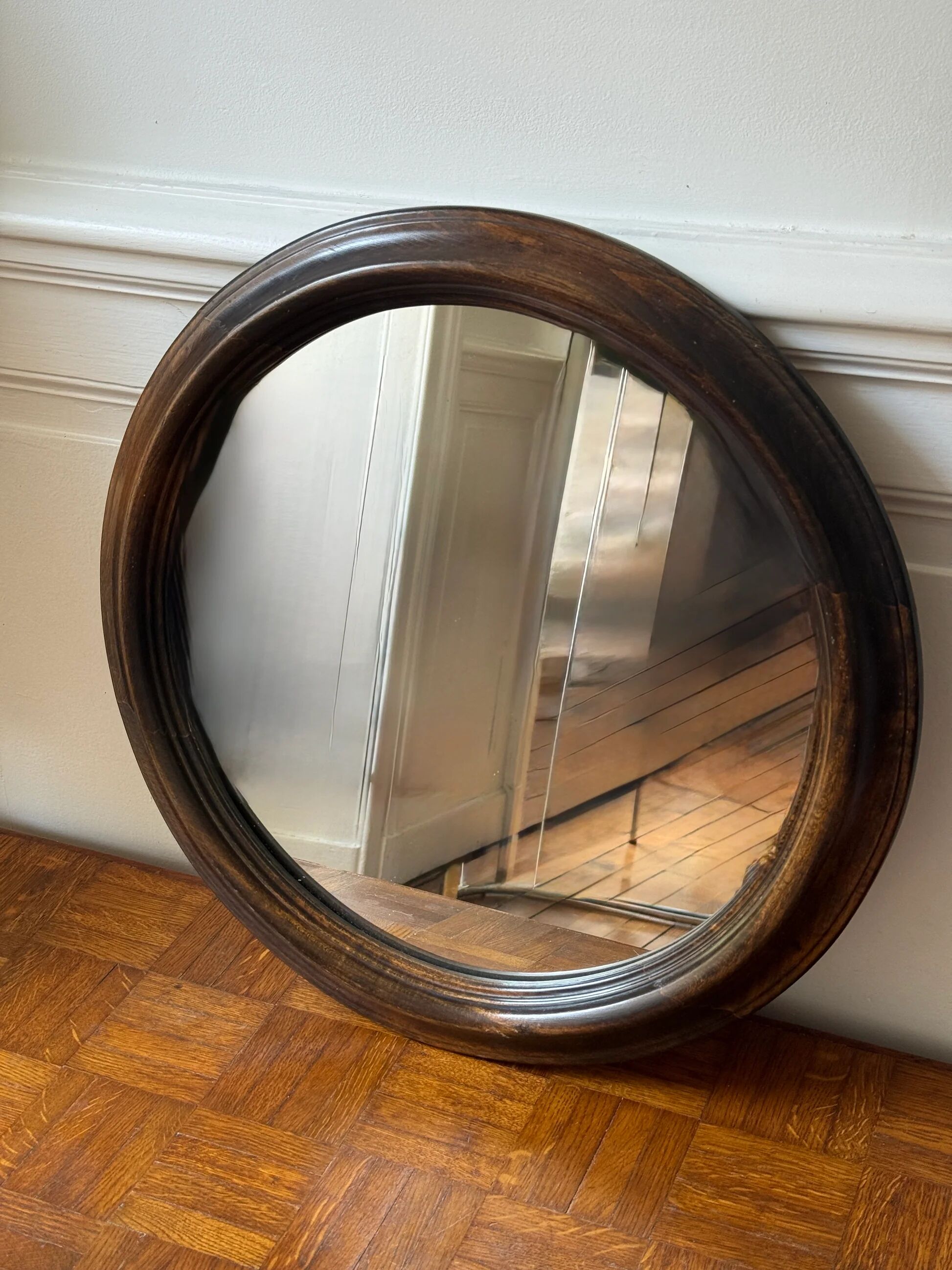 Minimalist round wooden mirror