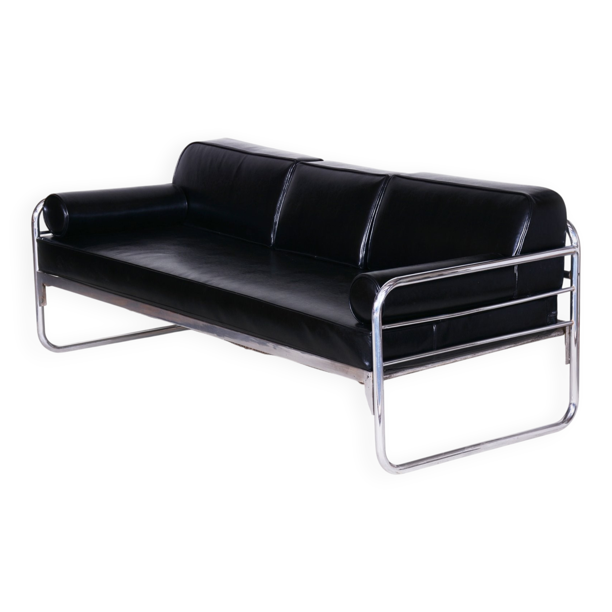 Bauhaus Sofa in Chrome and Leather by Hynek Gottwald, Czech, 1930s