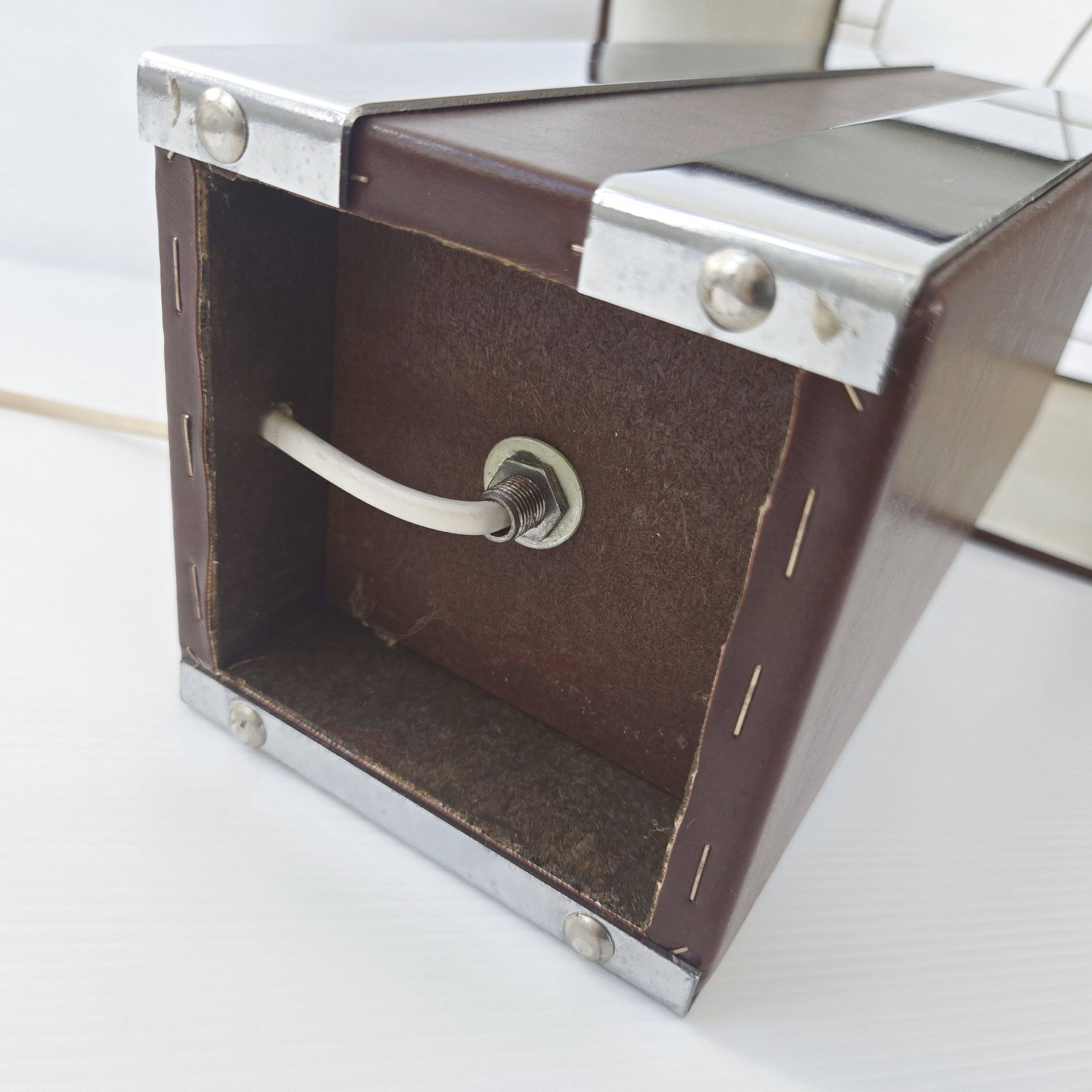 Lampe en métal chromé et simili-cuir marron, 1970