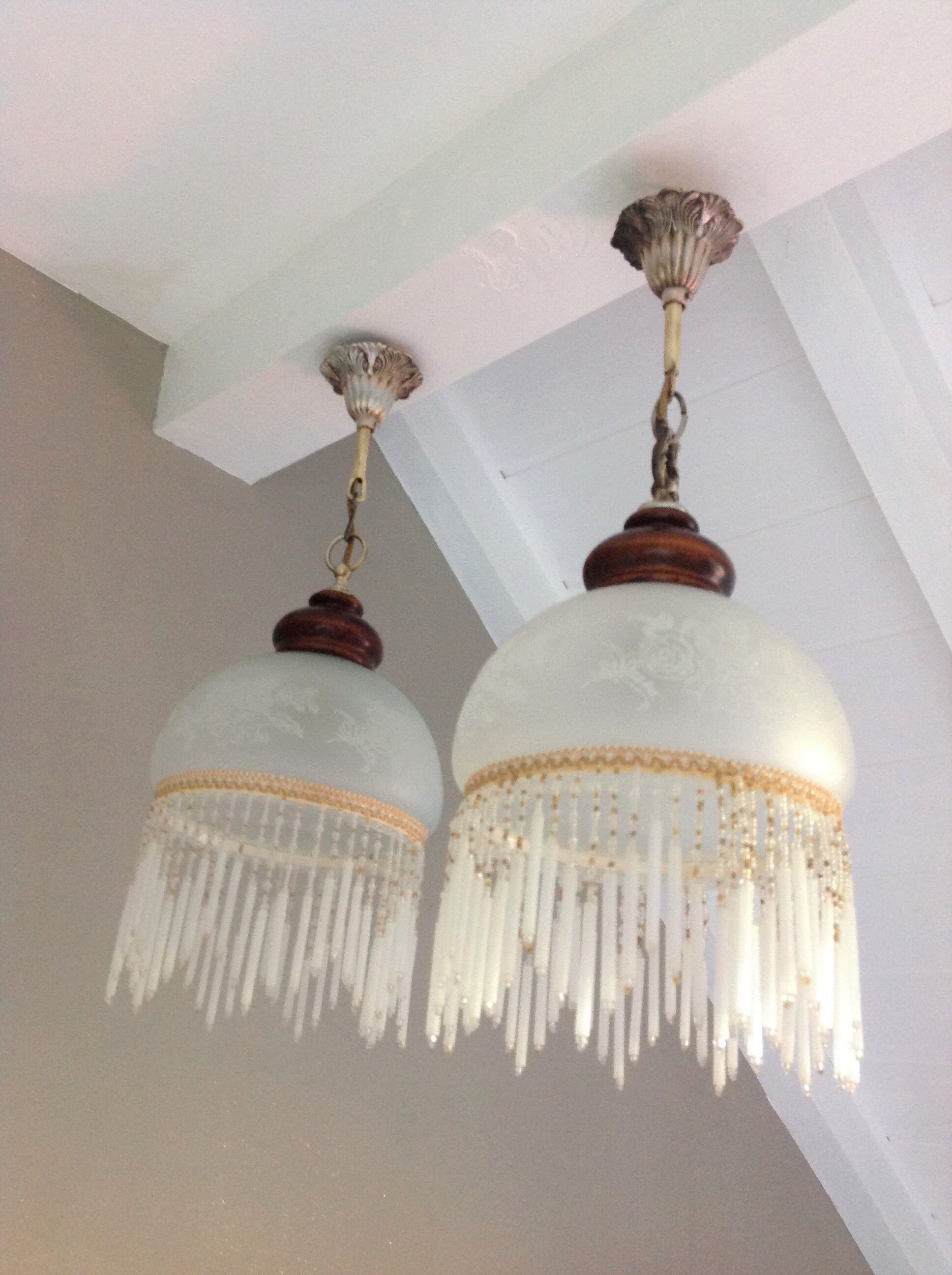 Pair of art deco style frosted glass globes