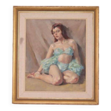 Huile sur toile originale française – « Portrait de femme » par Philippe de Rougemont – vintage et encadrée – 72,5 × 64 cm (28,5" × 25,2")