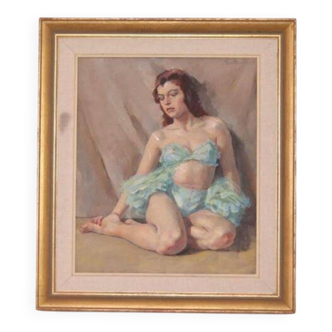 Original French oil on canvas – “Woman Portrait” by Philippe de Rougemont – vintage & framed – 72.5 × 64 cm (28.5" × 25.2")