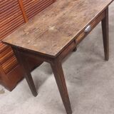 Small rustic children's table in old oak wood with drawer and shell handle