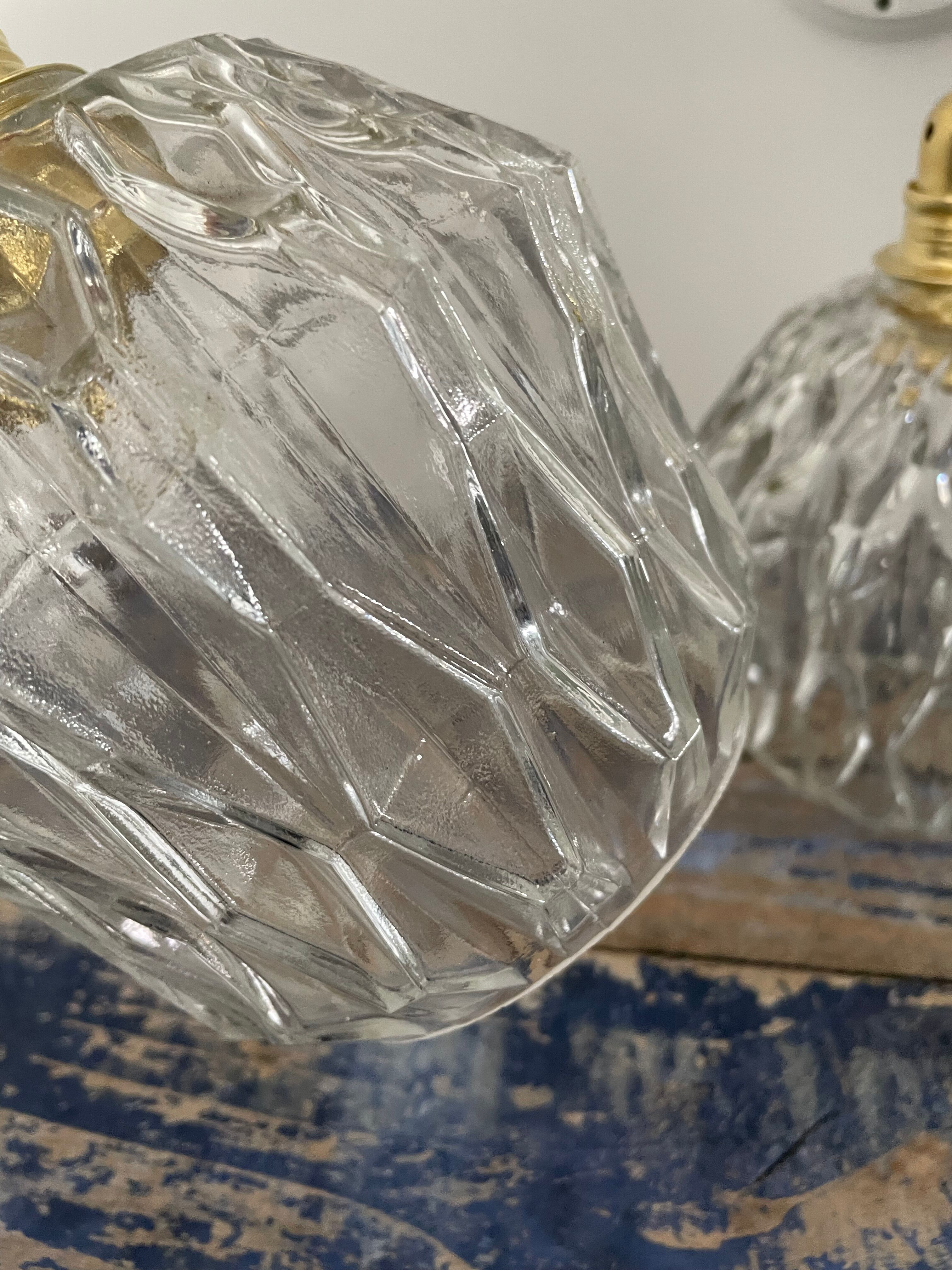 Set of two vintage sconces in chiseled glass