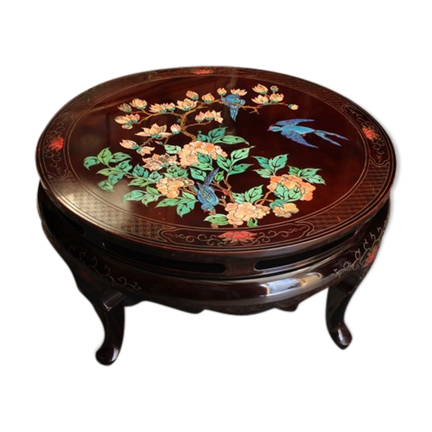 Circular wooden coffee table with bird decoration China Far East