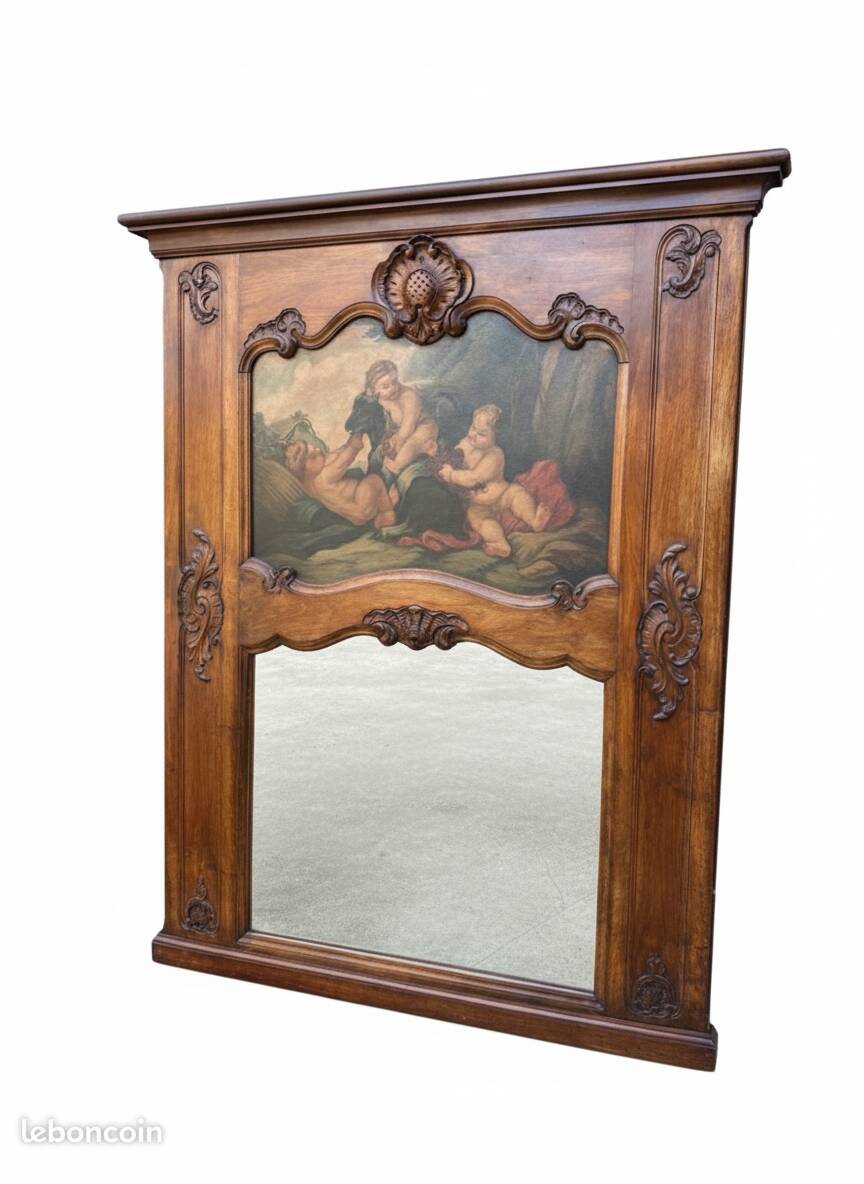 Antique Napoléon III trumeau in carved wood with painted decoration – 19th century