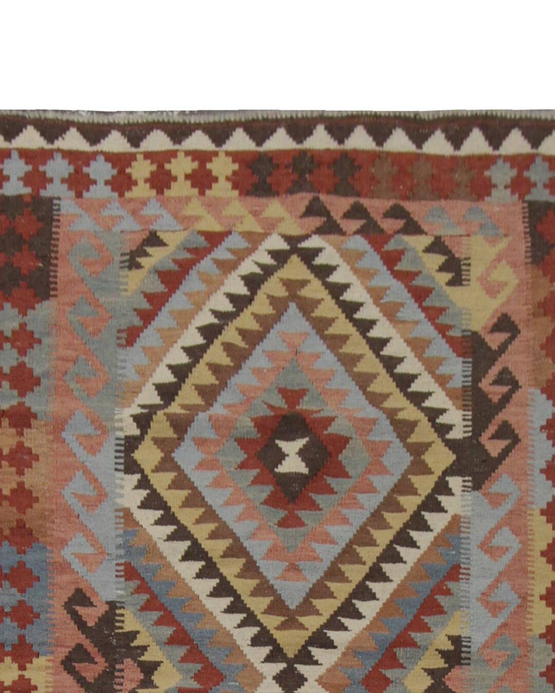 Geometric Tribal Kilim Rug, Handmade Wool Rug in Earthy Browns 104 x 188 cm