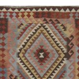 Geometric Tribal Kilim Rug, Handmade Wool Rug in Earthy Browns 104 x 188 cm